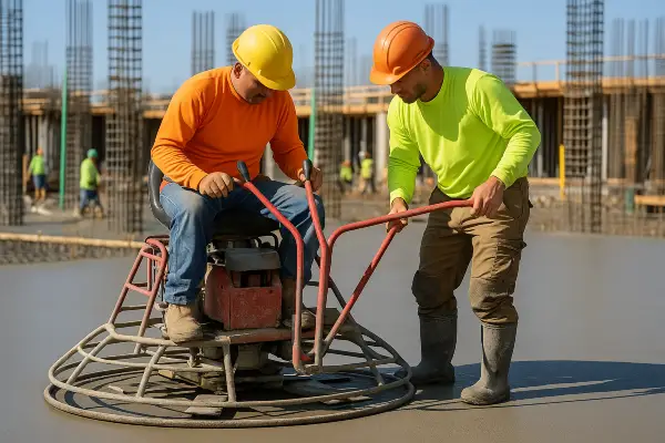 2 men using a machine to finish a concrete slab foundation from Concrete Contractor Austin in Bastrop, TX - Bastrop TX