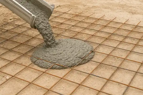 a cement truck pouring cement on a rebared ground from Concrete Contractor Austin in Buda, TX - Buda TX