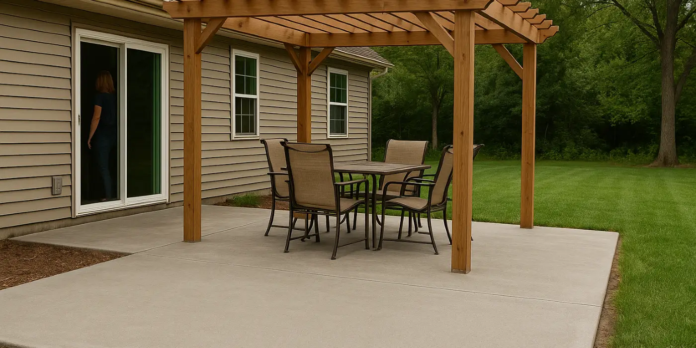 a concrete patio with a pergola from Concrete Contractor Austin in Cedar Park, TX - Cedar Park TX