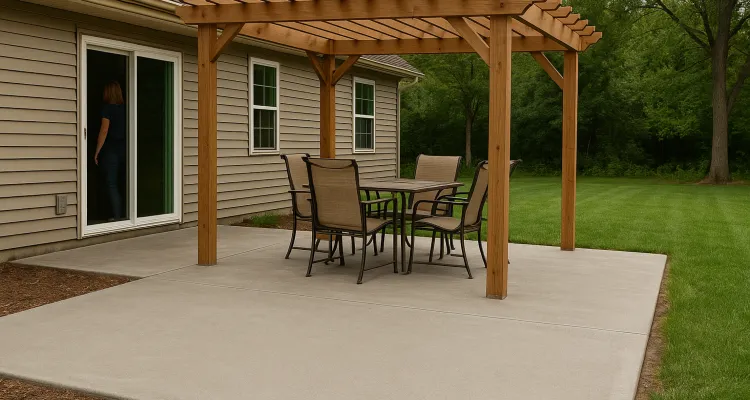 a concrete patio with a pergola from Concrete Contractor Austin in Cedar Park, TX - Cedar Park TX
