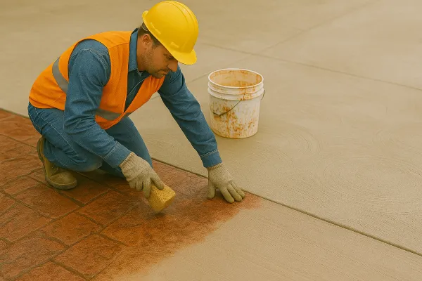 a male worker working on a concrete stamped project from Concrete Contractor Austin in Cedar Park, TX - Cedar Park TX