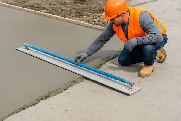 a male worker smoothing a fresh concrete slab from Concrete Contractor Austin in Cedar Park, TX - Cedar Park TX