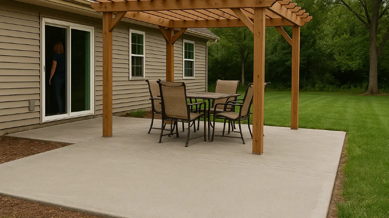 a concrete patio with a pergola from Concrete Contractor Austin in Austin, TX - Commercial Concrete Repairs