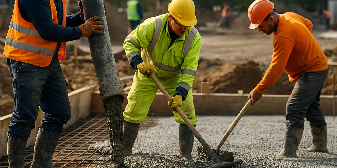 3 concrete contractors spreading concrete on the ground from Concrete Contractor Austin in Austin, TX Concrete Contractor near me