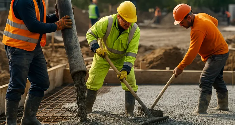 3 concrete contractors spreading concrete on the ground from Concrete Contractor Austin in Austin, TX Concrete Contractor near me