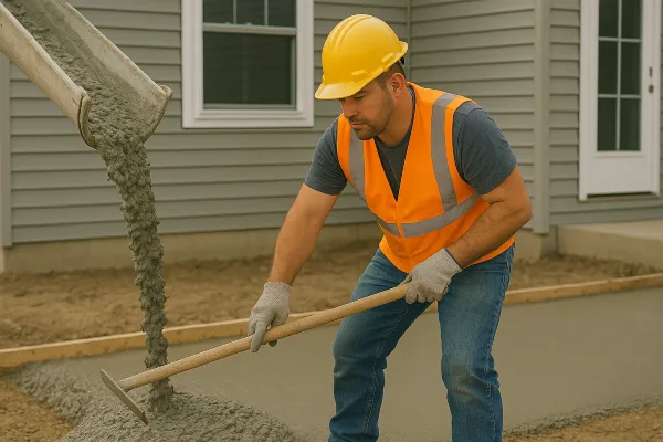a man spreading the cement that a truck is pouring on the ground from Concrete Contractor Austin in Kyle, TX - Kyle TX